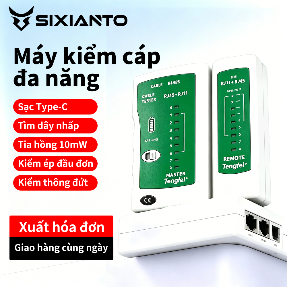 Máy Dò Dây Mạng RJ45 RJ11 Bộ Test Mạng Tìm Dây Kiểm Tra Thông Mạch Kèm Bút Soi Quang 10mW