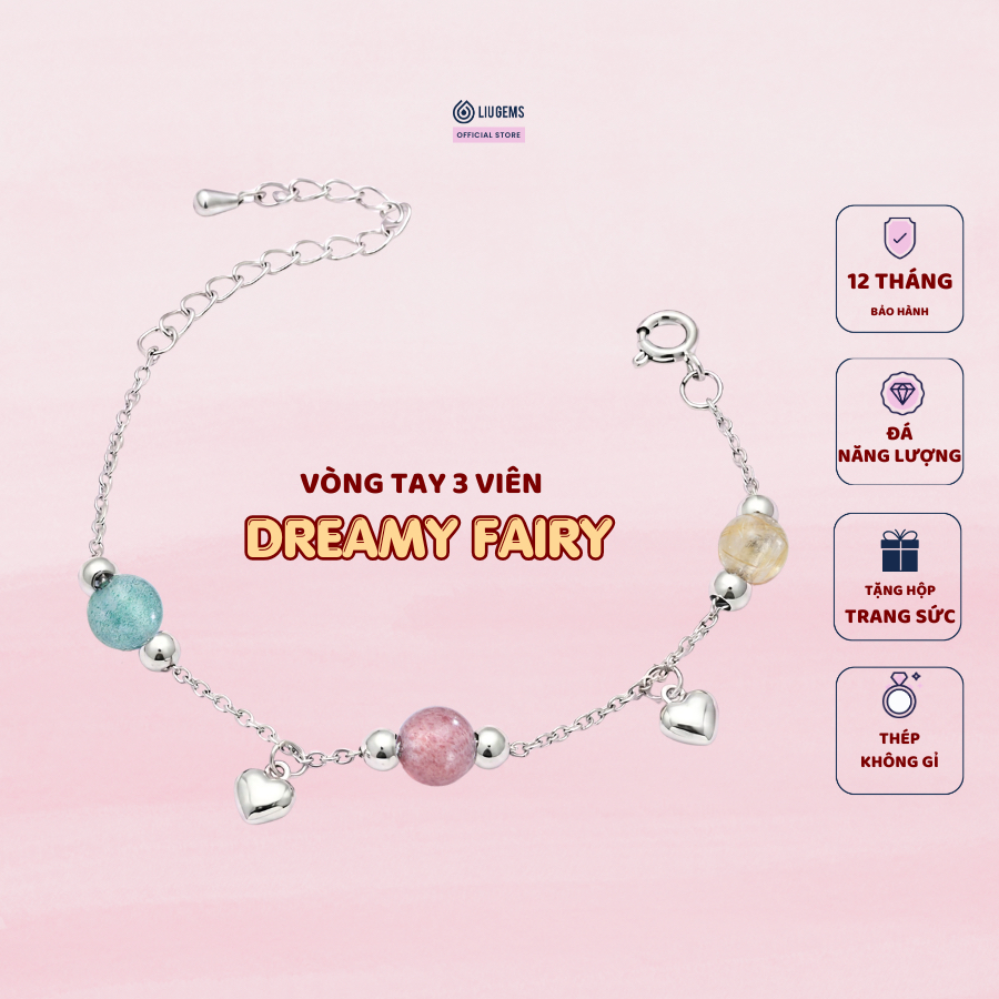 Vòng Tay Thép Không Gỉ Dreamy Fairy Kết Hợp 3 Hạt Đá  Phong Thuỷ Năng Lượng Liugems, VT13