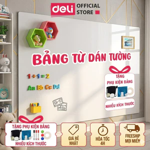 Bảng Trắng Dán Tường DELI Bảng Từ Trắng Nhiều Kích Thước Viết Bút Lông Dễ Dán