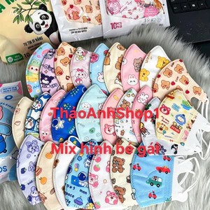 50 Chiếc Khẩu trang 5d cho bé vải lụa size từ 0 đến 9 tuổi nhiều hình chất liệu mềm mịn thoáng mát