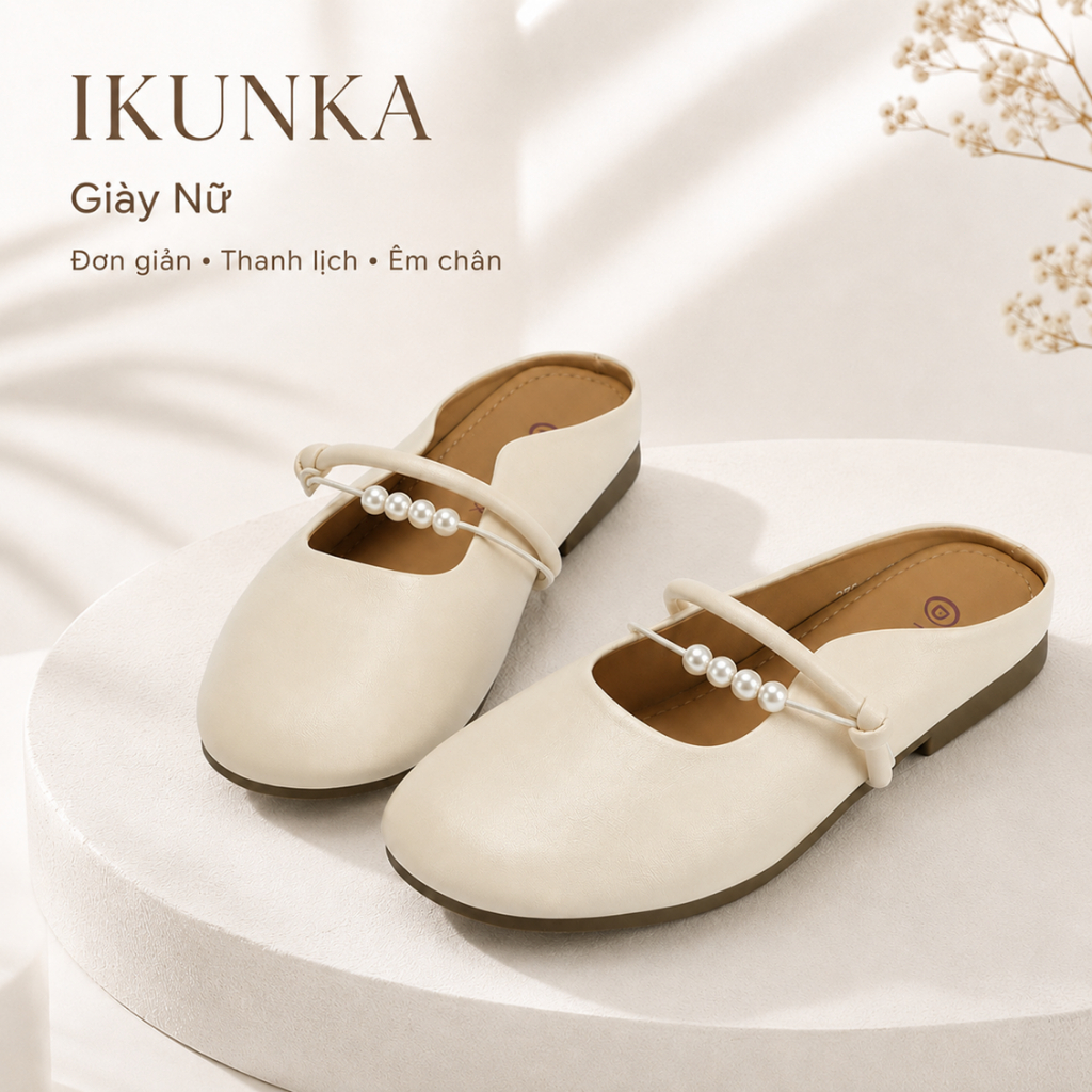 IKUNKA Giày mule nữ bít mũi quai ngang đế thấp, dép lê nữ công sở thanh lịch đơn giản êm chân
