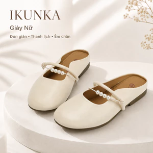 IKUNKA Giày mule nữ bít mũi quai ngang đế thấp, dép lê nữ công sở thanh lịch đơn giản êm chân