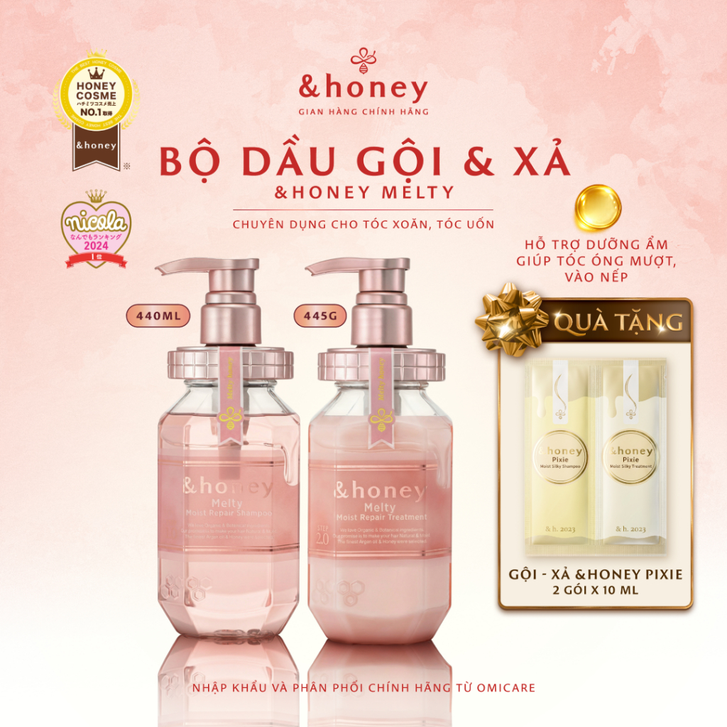Bộ Dầu Gội Xả &HONEY MELTY MOIST Phục Hồi Dưỡng Tóc Suôn Mượt Vào Nếp