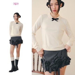 Chân váy OLV ngắn cạp trễ đính hoa trẻ trung cá tính Gray Floral Skirt phù hợp đi chơi