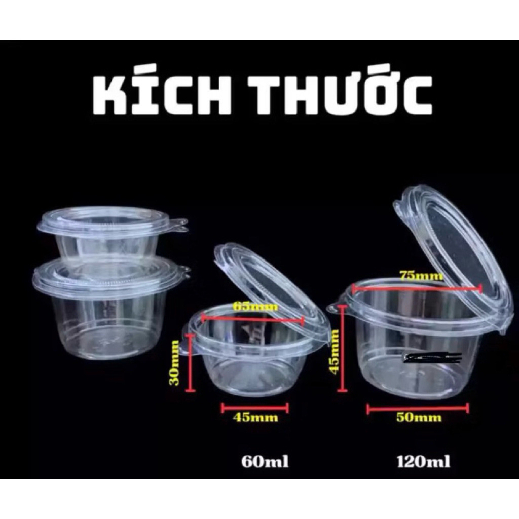 Combo 50 Hũ kèm nắp 2oz-60mlđựng topping mang đi dùng một lần