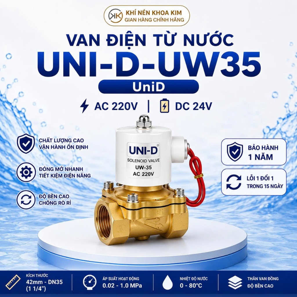 Van Điện Từ Nước UNI-D 220V 24V Thường Đóng Coil Đồng  UW35 UW40 UW50 KHOA KIM Van Nước Tưới Tự Động