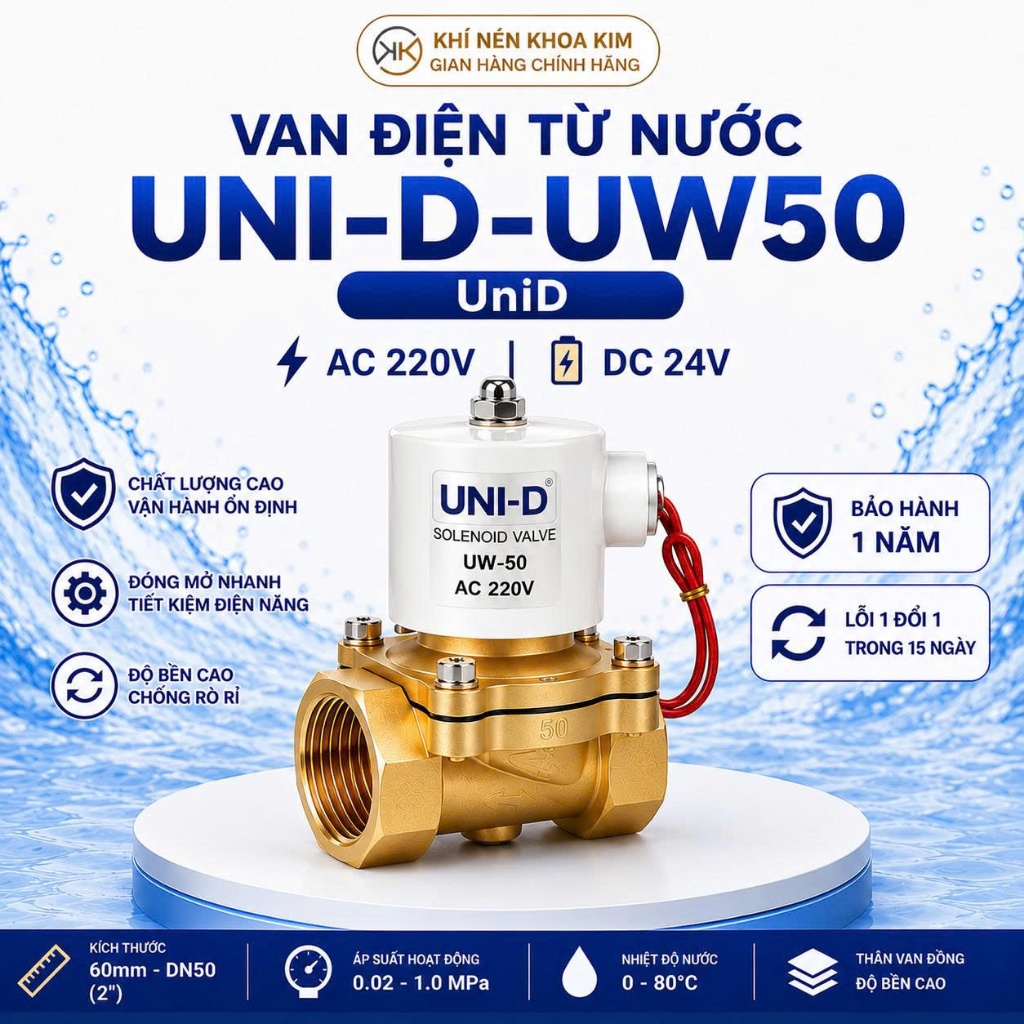 Van Điện Từ Nước UNI-D 220V 24V Thường Đóng Coil Đồng  UW35 UW40 UW50 KHOA KIM Van Nước Tưới Tự Động