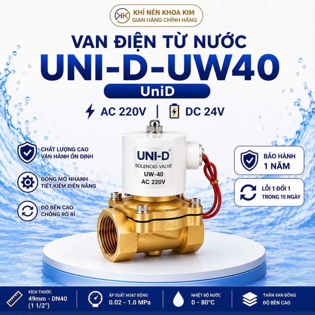 Van Điện Từ Nước UNI-D 220V 24V Thường Đóng Coil Đồng  UW35 UW40 UW50 KHOA KIM Van Nước Tưới Tự Động