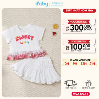 Mix set bộ bé gái ILABY HCM áo thun cotton phối viền caro bèo và chân váy xòe xinh xắn [3959+3882]
