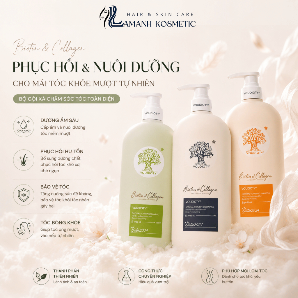 Cặp Dầu Gội Xả Biotin & Collagen 500ml/1000ml | Dưỡng Tóc Mềm Mượt, Hỗ Trợ Sạch Gàu, Giảm Dầu Bết.