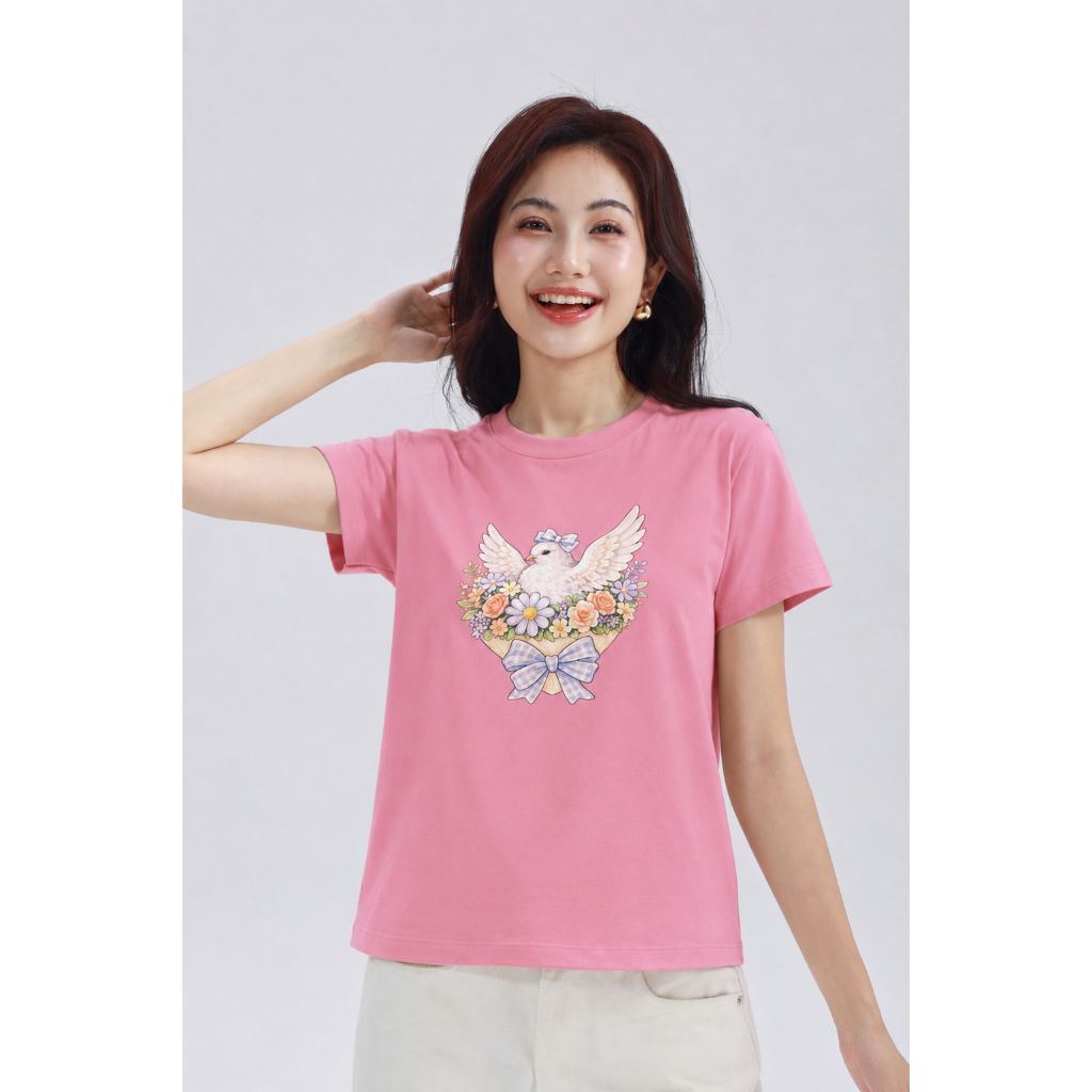 Áo Thun Nữ Tay Ngắn Gmorning Form Suông Cơ Bản Chất Cotton 2C Thoáng Mát In Hình Trẻ Trung YATG07007