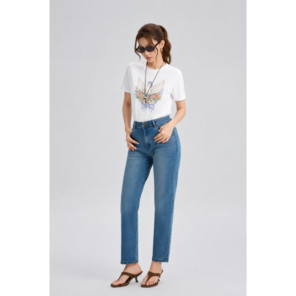 Áo Thun Nữ Tay Ngắn Gmorning Form Suông Cơ Bản Chất Cotton 2C Thoáng Mát In Hình Trẻ Trung YATG07007
