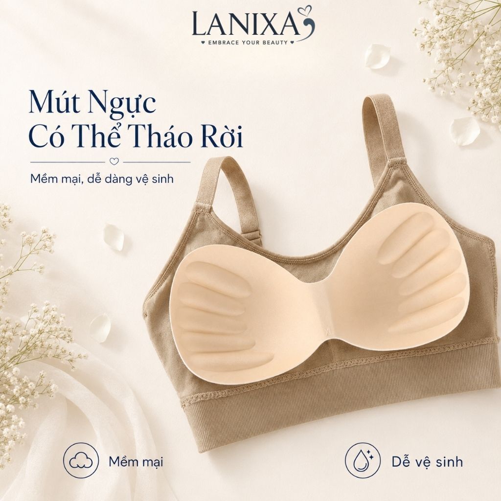 Áo bra nữ tập gym thể thao đệm mút sẵn mỏng nhẹ ôm ngực chất cotton gân tăm thấm hút LANIXA B1182