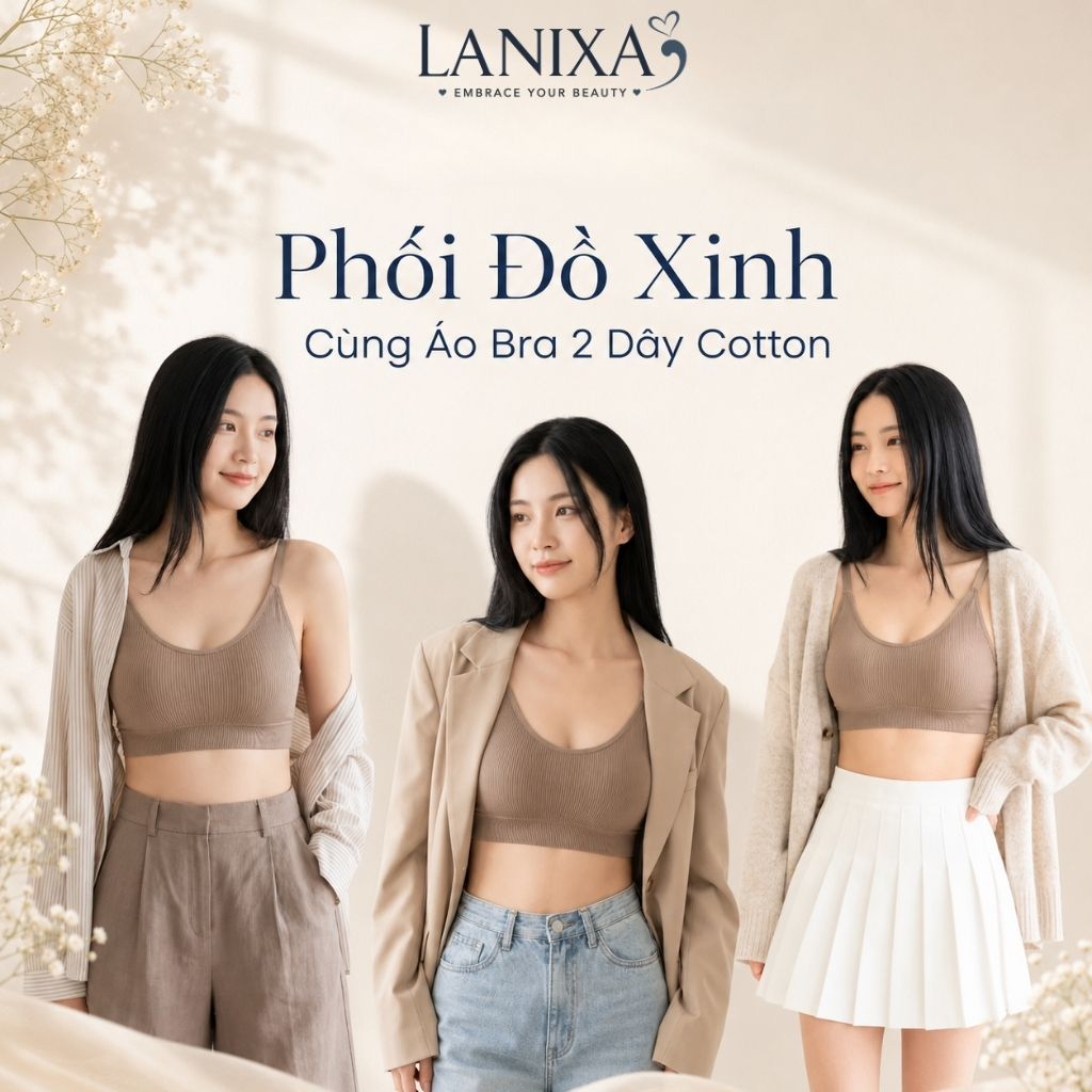 Áo bra nữ tập gym thể thao đệm mút sẵn mỏng nhẹ ôm ngực chất cotton gân tăm thấm hút LANIXA B1182