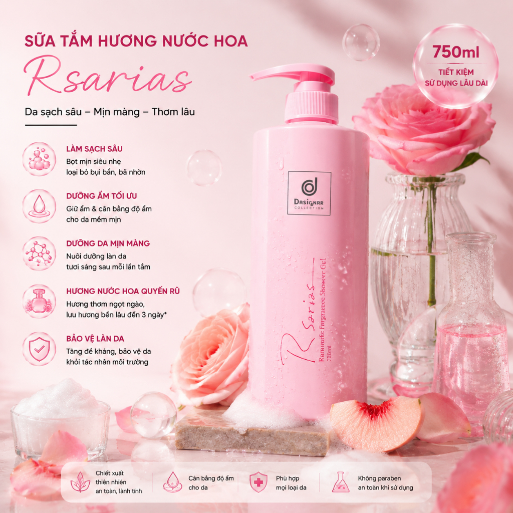 750ML Sữa tắm, làm sạch sâu giúp làn da mềm mịn, mang lại cảm giác mát lạnh và sảng khoái,24h-Hương thơm lưu lại lâu dài