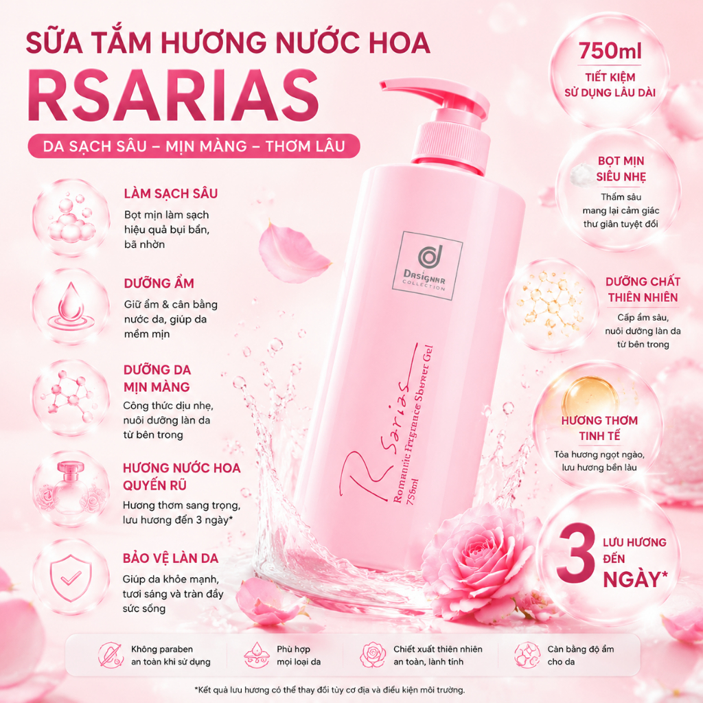 750ML Sữa tắm, làm sạch sâu giúp làn da mềm mịn, mang lại cảm giác mát lạnh và sảng khoái,24h-Hương thơm lưu lại lâu dài