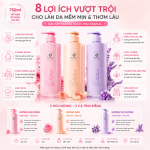 750ML Sữa tắm có hương thơm, tạo bọt dễ dàng, làm sạch nhẹ nhàng và dưỡng ẩm cho da, hương thơm lưu lại đến 24 giờ