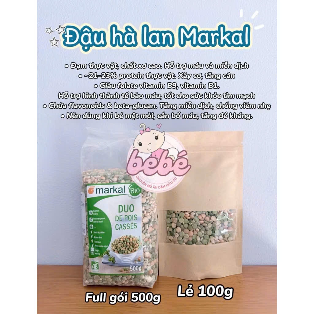 Đậu Hà Lan Hữu Cơ Markal 500g Pháp, 2 Màu Xanh & Vàng. Nấu Cháo Ăn Dặm, Làm Sữa Hạt,...