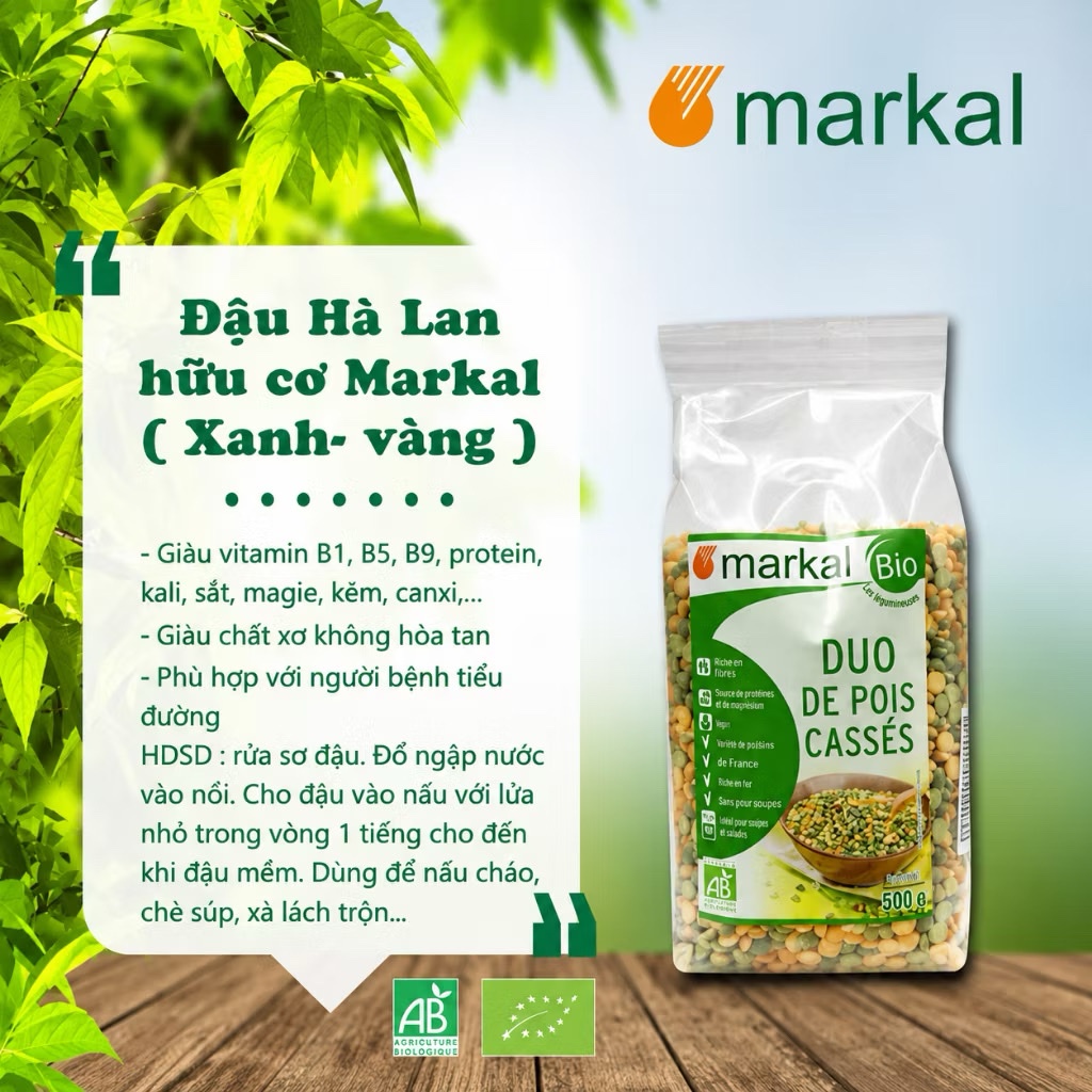 Đậu Hà Lan Hữu Cơ Markal 500g Pháp, 2 Màu Xanh & Vàng. Nấu Cháo Ăn Dặm, Làm Sữa Hạt,...