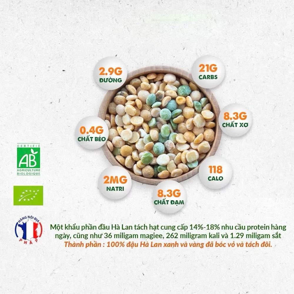Đậu Hà Lan Hữu Cơ Markal 500g Pháp, 2 Màu Xanh & Vàng. Nấu Cháo Ăn Dặm, Làm Sữa Hạt,...