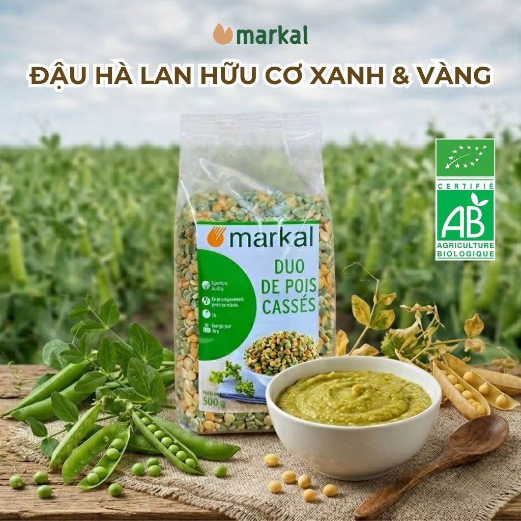 Đậu Hà Lan Hữu Cơ Markal 500g Pháp, 2 Màu Xanh & Vàng. Nấu Cháo Ăn Dặm, Làm Sữa Hạt,...