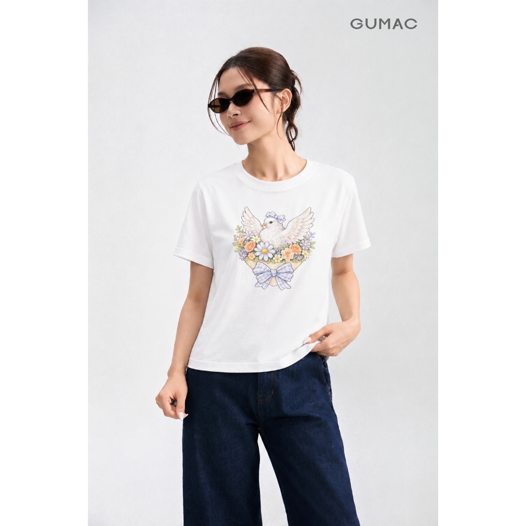 Áo Thun Nữ Gmorning - GUMAC Form Regular Cổ Tròn Tay Ngắn In Hình Thời Trang Dễ Phối YATG07007
