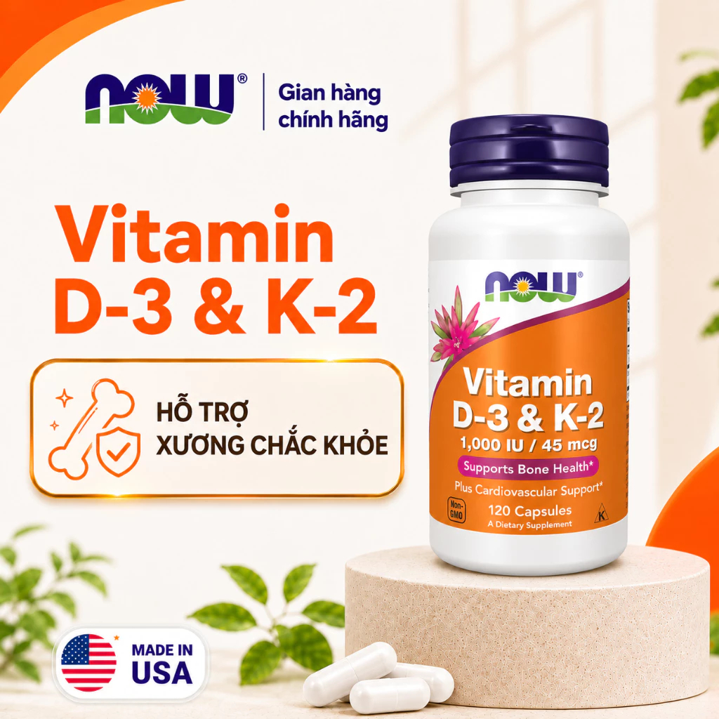Now Vitamin D3 K2 tablets help strengthen bones, promote calcium absorption, and boost immunity. | BigBuy360 - bigbuy360.vn