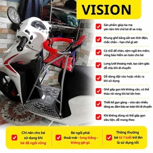 GHẾ NGỒI XE MÁY VISION-MIO-CLICK-VARIO-LUVIAS-JANUS-KLARA SẮT SƠN TĨNH ĐIỆN CHO BÉ