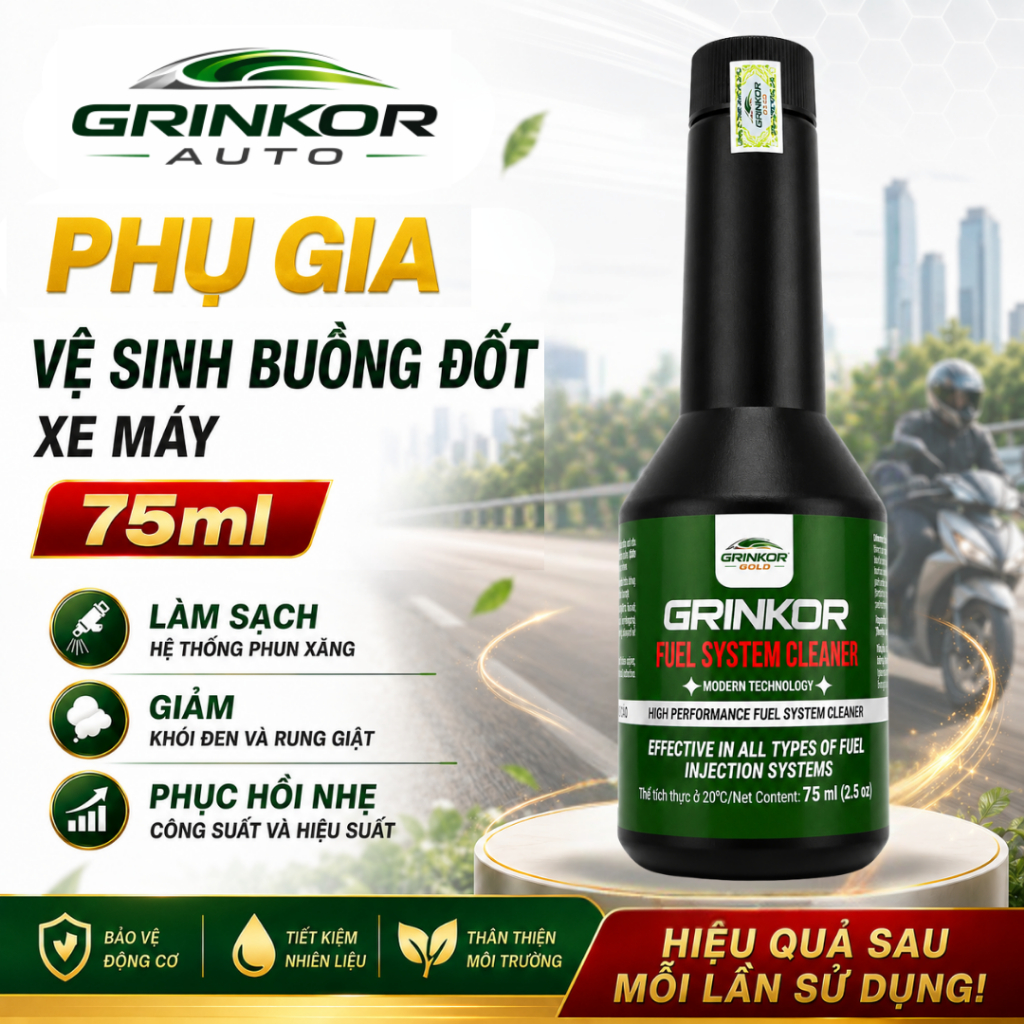 Phụ Gia Vệ Sinh Kim Phun Buồng Đốt Xe Máy Grinkor Auto 75ml Hỗ Trợ Vận Hành Êm Hơn, Duy Trì Hiệu Suất Động Cơ