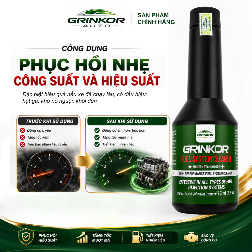 Phụ Gia Vệ Sinh Kim Phun Buồng Đốt Xe Máy Grinkor Auto 75ml Hỗ Trợ Vận Hành Êm Hơn, Duy Trì Hiệu Suất Động Cơ