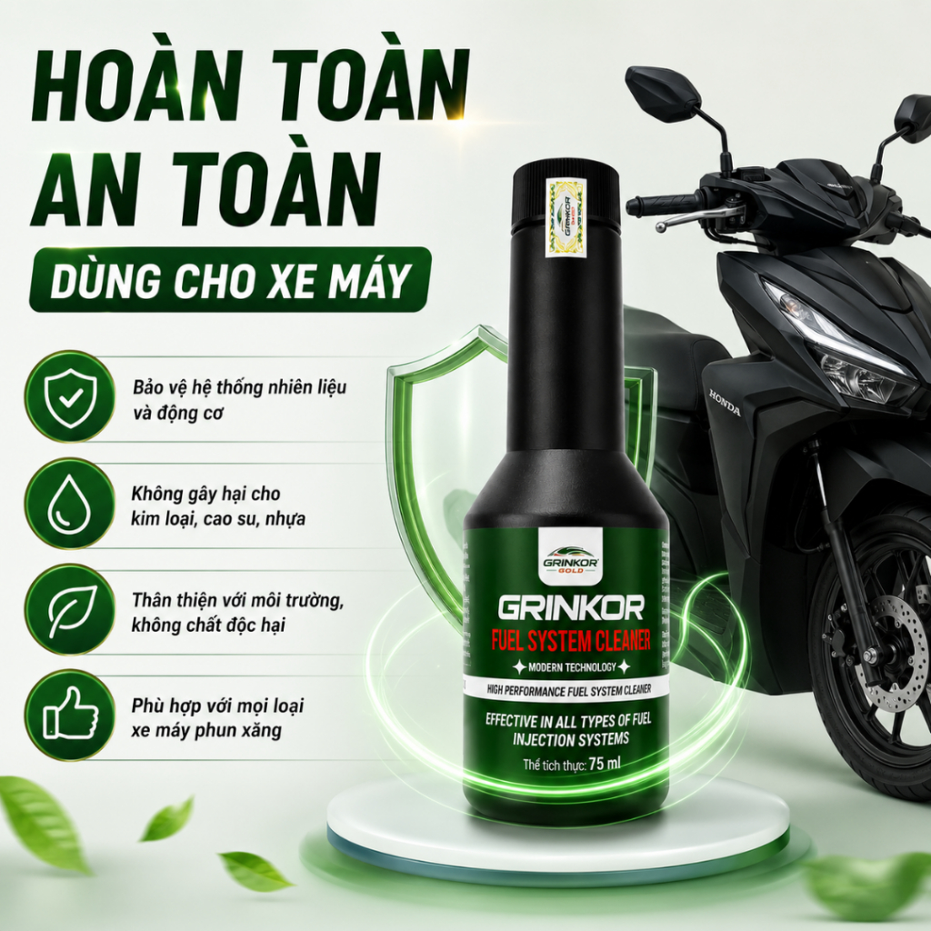 Phụ Gia Vệ Sinh Kim Phun Buồng Đốt Xe Máy Grinkor Auto 75ml Hỗ Trợ Vận Hành Êm Hơn, Duy Trì Hiệu Suất Động Cơ