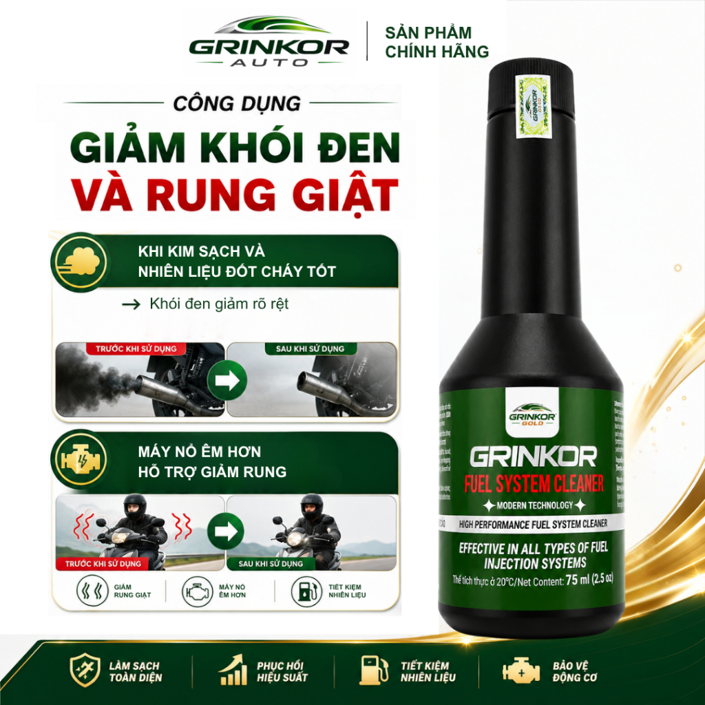 Phụ Gia Vệ Sinh Kim Phun Buồng Đốt Xe Máy Grinkor Auto 75ml Hỗ Trợ Vận Hành Êm Hơn, Duy Trì Hiệu Suất Động Cơ