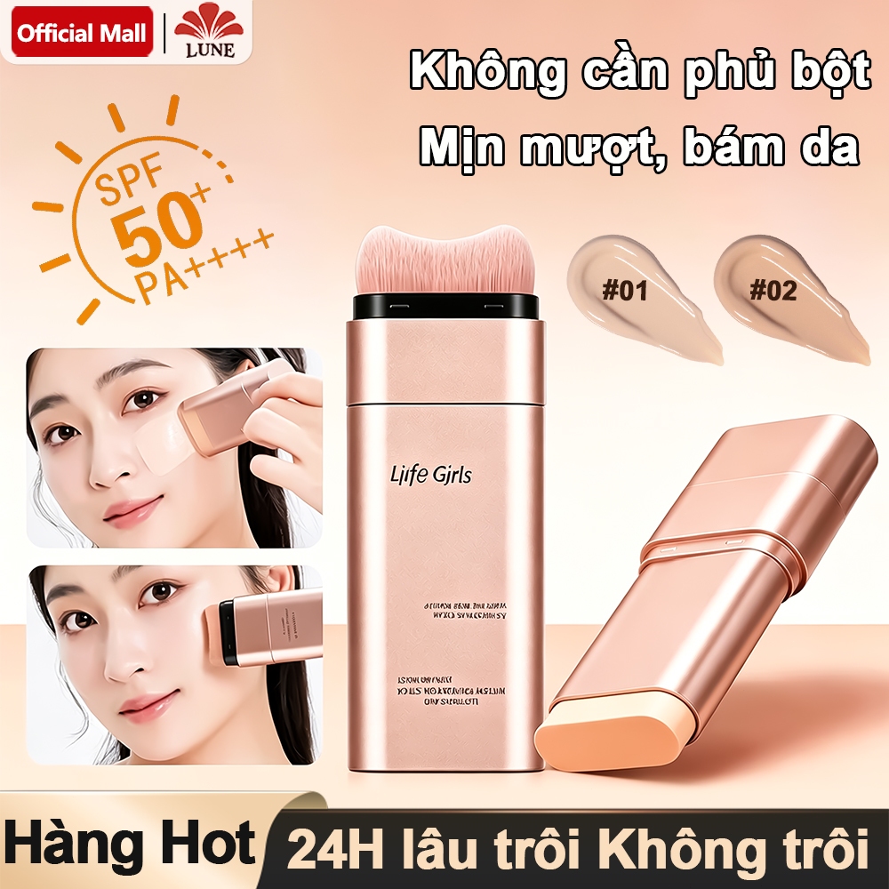 Kem nền dạng thỏi che khuyết, có kem che khuyết điểm và cọ tán nền, che khuyết điểm, kiềm dầu, tăng sáng da