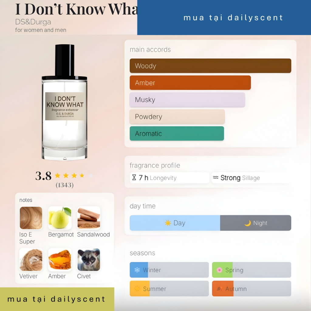 Nước hoa I Don’t Know What DS&Durga| Nước hoa Unisex| Nước hoa mùi xạ hương| Nước hoa ngày nóng| Dailyscent