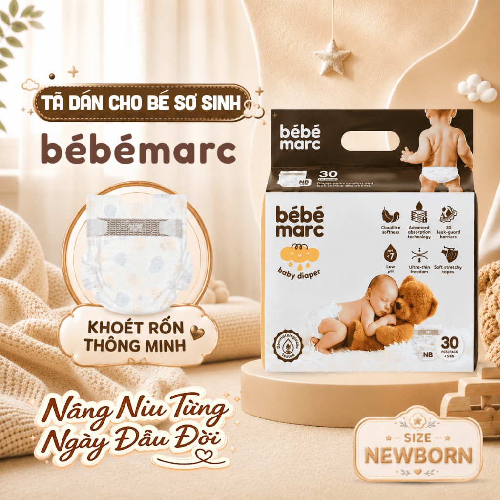 Tã Quần/Dán Dành Cho Bé Từ Sơ Sinh bébémarc - Siêu Mềm, Mỏng Nhẹ - Nhiều Loại, Nhiều Size