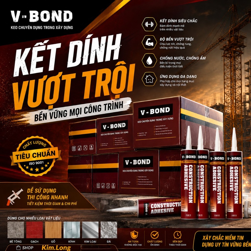 sỉ thùng keo v-bond đa năng dán tấm PVC, nẹp nhựa, nano, phào chỉ, nhôm,Alu-Gạch-Gỗ-Inox-Gương