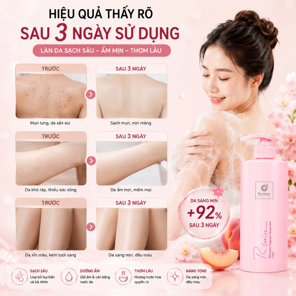 750ML Sữa tắm, làm sạch sâu giúp làn da mềm mịn, mang lại cảm giác mát lạnh và sảng khoái,24h-Hương thơm lưu lại lâu dài
