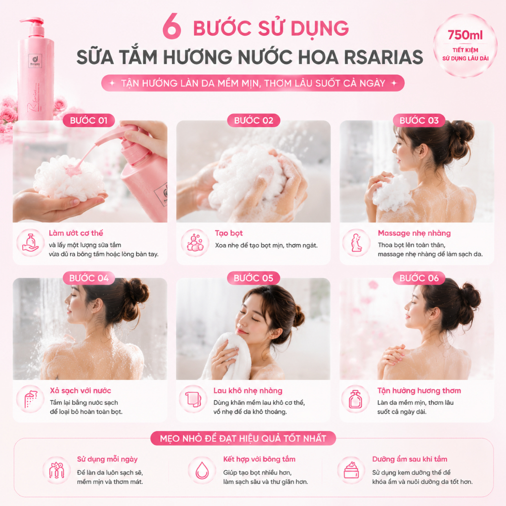 750ML Sữa tắm, làm sạch sâu giúp làn da mềm mịn, mang lại cảm giác mát lạnh và sảng khoái,24h-Hương thơm lưu lại lâu dài