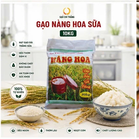 Gạo Nàng Hoa Sữa túi 10kg Dẻo ít Mềm cơm