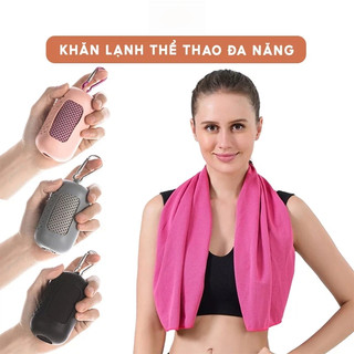 (TX)Khăn Lạnh Thể Thao Kèm Túi Treo Silicone Tiện Dụng Làm Mát Lạnh Tức Thì Tập Gym Yoga Chạy Bộ