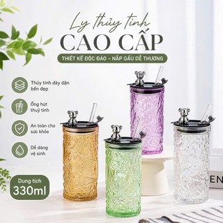 Ly Cốc Thủy Tinh Đẹp Có Nắp Home Max, Kèm Ống Hút, Ly Uống Nước Cao Cấp, Dùng Hằng Ngày