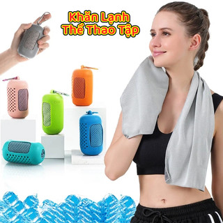(TX)Khăn Lạnh Thể Thao Kèm Túi Treo Silicone Tiện Dụng Làm Mát Lạnh Tức Thì Tập Gym Yoga Chạy Bộ