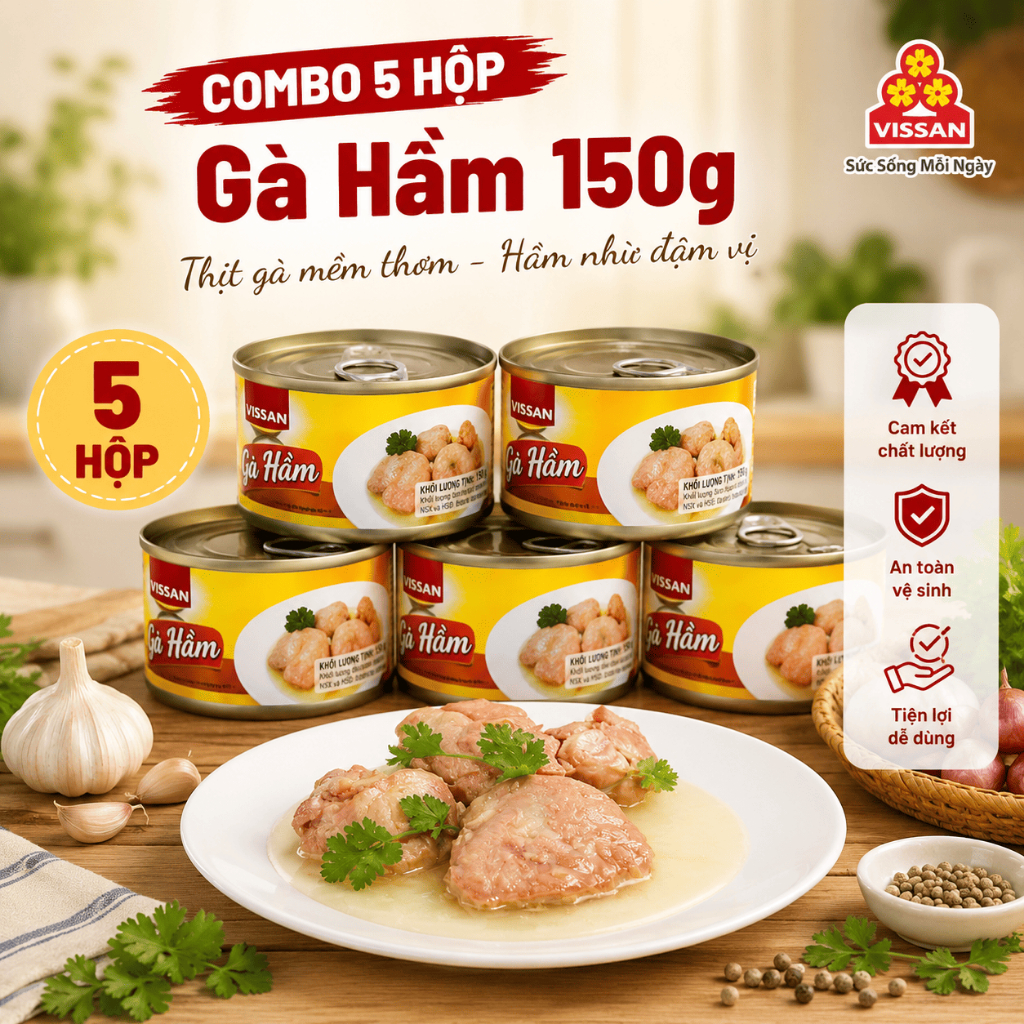 [Combo 5 Hộp] Gà Hầm Vissan – Date 2028, HSD 36 Tháng, Ăn Liền Tiện Lợi