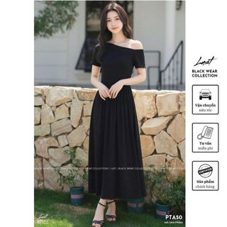 Váy ĐenThiết Kế Lệch Vai Sang Chảnh Điệu Đà LUST Đầm Dáng Dài Mặc Đi Chơi Đi Dự Tiệc Xinh Xắn PTA50