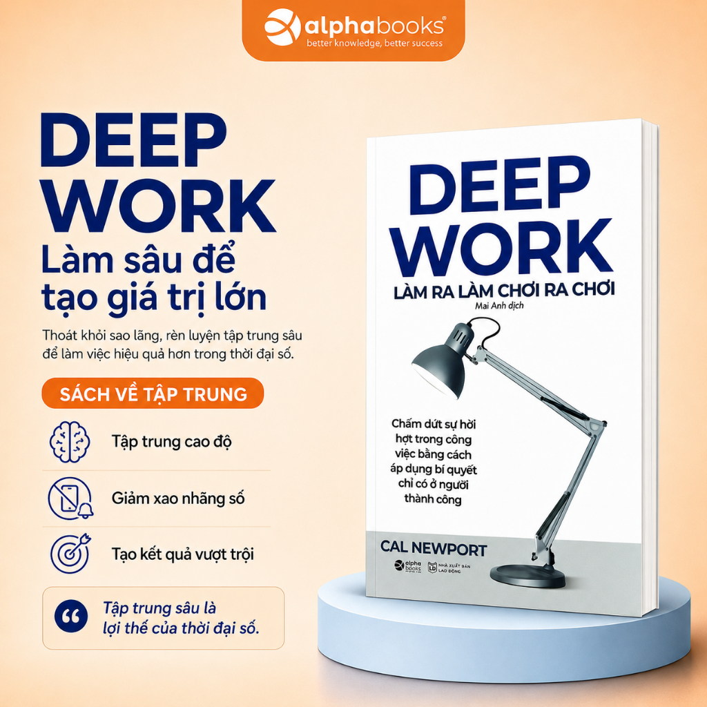 Sách DEEP WORK: Làm Ra Làm Chơi Ra Chơi: Thoát khỏi sự xao nhãng để tập trung làm việc (Cal Newport) (Alpha Books) | BigBuy360 - bigbuy360.vn