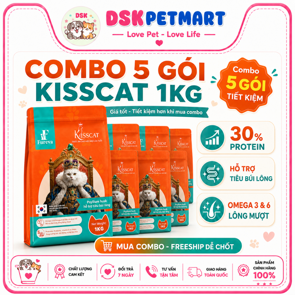[1KG TẶNG 5 SÚP S2] THỨC ĂN HẠT CHO MÈO KISSCAT 1KG – PHÙ HỢP MÈO MỌI LỨA TUỔI HỖ TRỢ TIÊU BÚI LÔNG TIÊU HÓA
