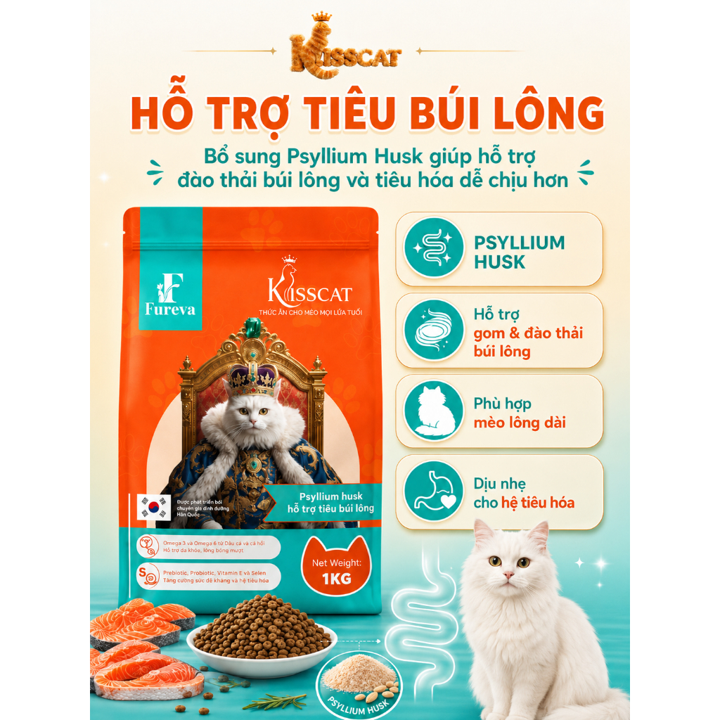 [1KG TẶNG 5 SÚP S2] THỨC ĂN HẠT CHO MÈO KISSCAT 1KG – PHÙ HỢP MÈO MỌI LỨA TUỔI HỖ TRỢ TIÊU BÚI LÔNG TIÊU HÓA