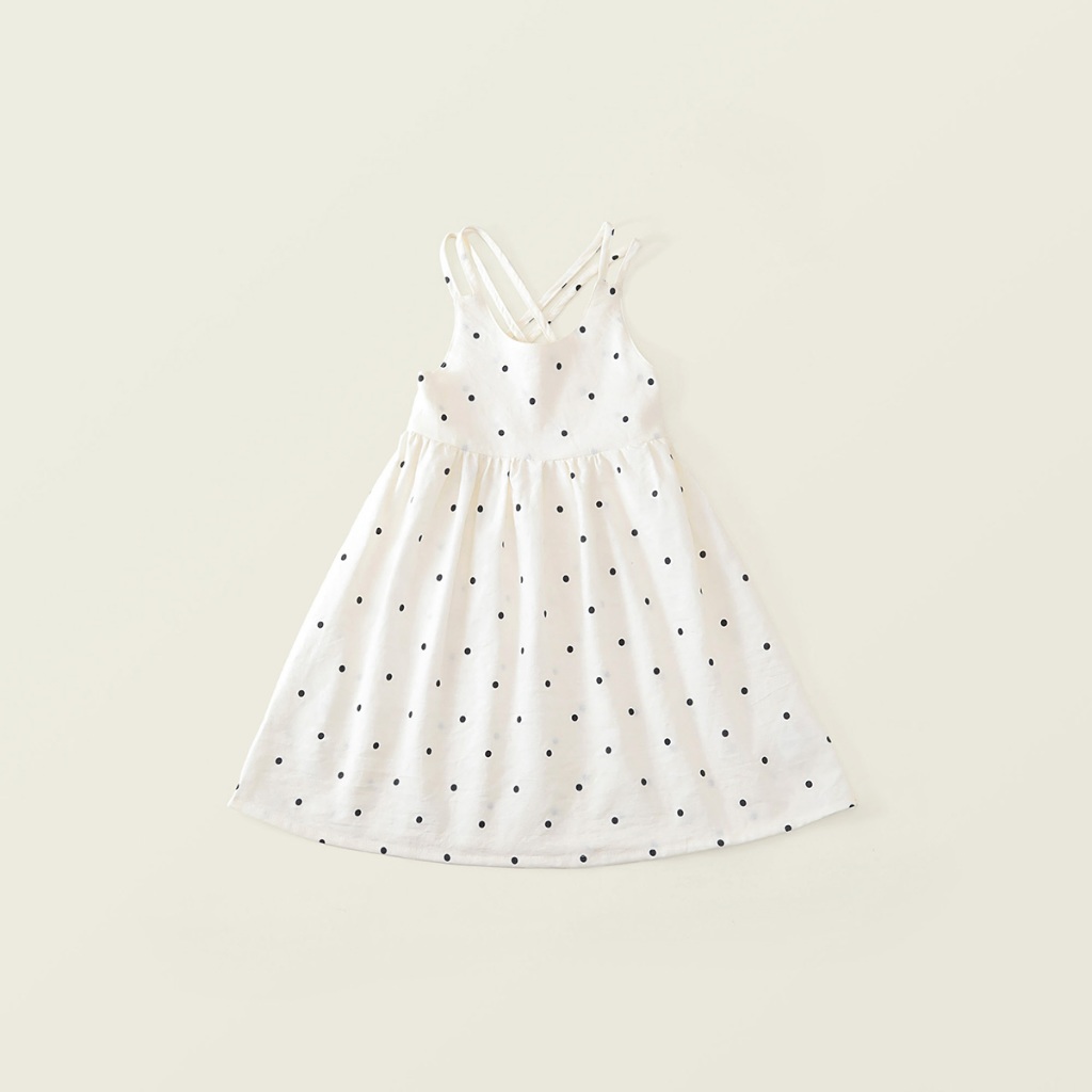 Váy 2 Dây Cho Bé, Váy 2 Dây Bé Gái Họa Tiết Chấm Bi  Thiết Kế Hở Lưng ChấT Liệu Cotton Mềm Mại