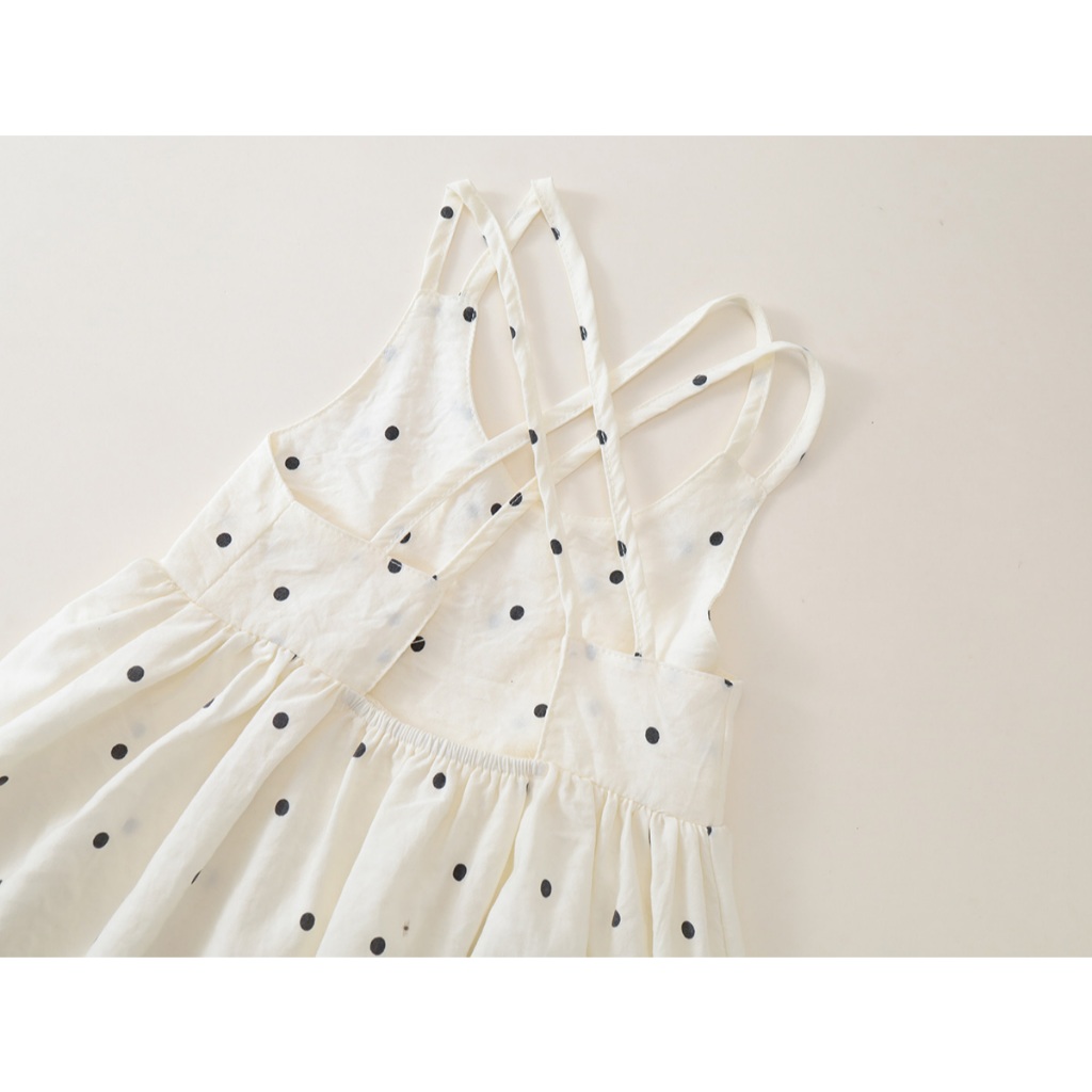 Váy 2 Dây Cho Bé, Váy 2 Dây Bé Gái Họa Tiết Chấm Bi  Thiết Kế Hở Lưng ChấT Liệu Cotton Mềm Mại