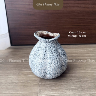 Bình hoa MINI dáng túi túm men RUSTIC tiêu/xanh/trắng,để bàn làm việc...(13CM)